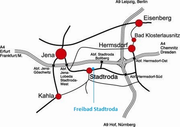 Freibad Stadtroda - Anfahrtsbeschreibung zwischen Jena und Hermsdorf